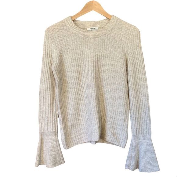 Madewell Ruffle-Cuff Pullover Sweater Oatmeal Size XS - Picture 2 of 11